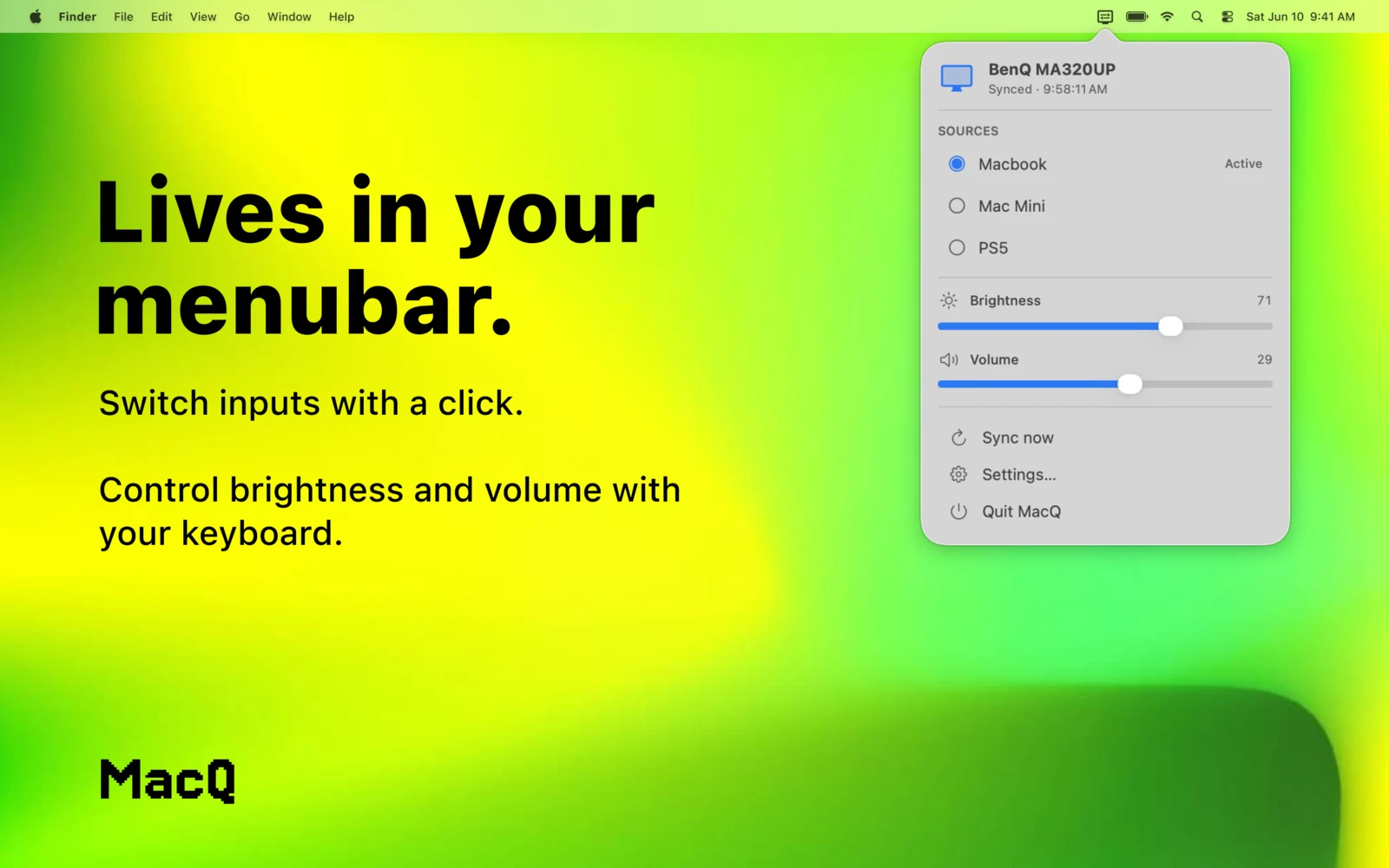 MacQ, lives in the menu bar
