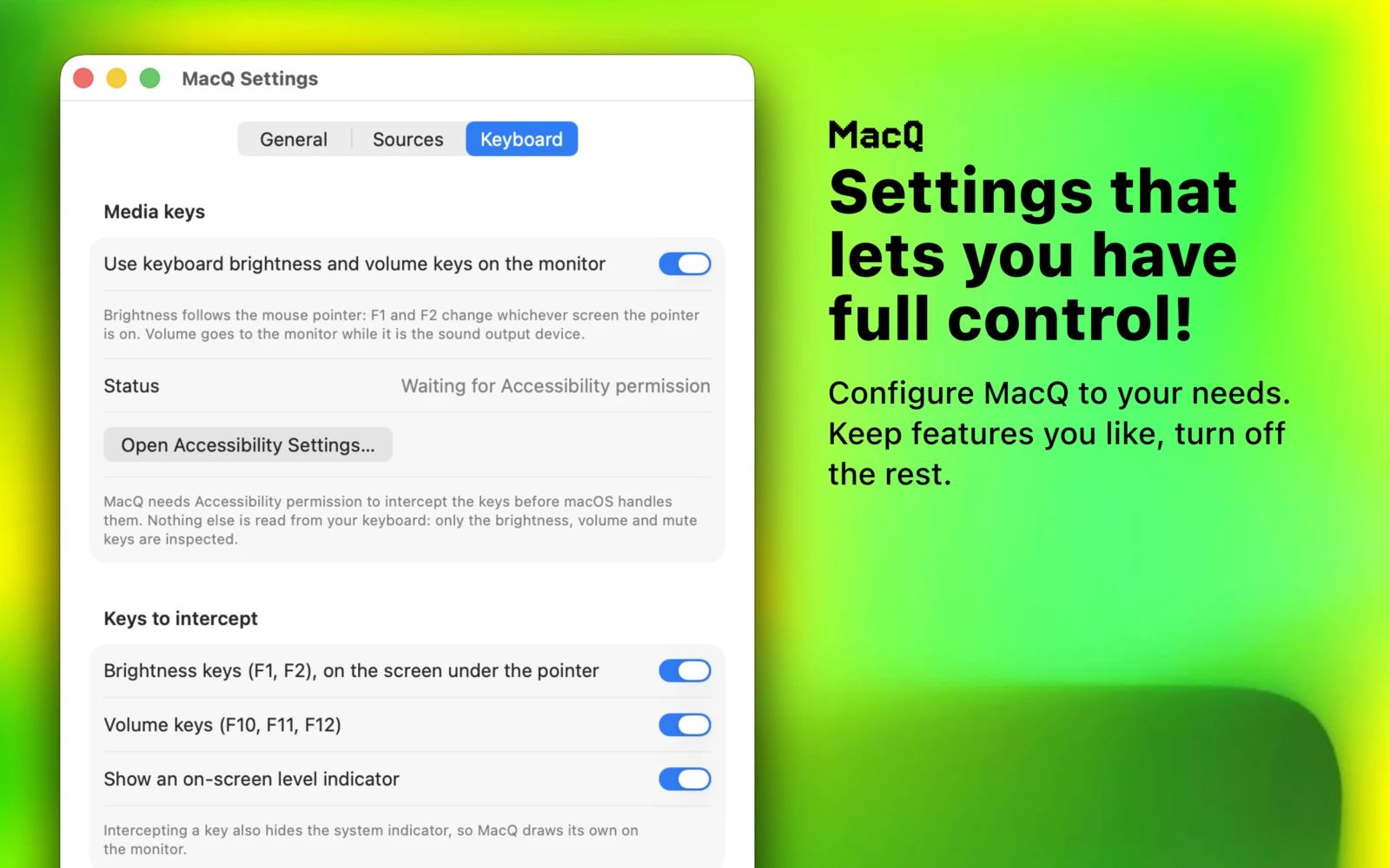 MacQ, keyboard settings